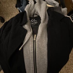 G by Guess Women's Black Wool Blazer with Grey Hoodie Detail Size Small Y2K